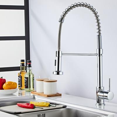 China Modern Chrome Kitchen Sink Spring-Loaded Mixer Tap Pull Out Kitchen Faucet for sale