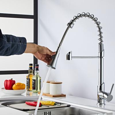 China Flexible Modern Contemporary Brass Long Neck Ceramic Cartridge Kitchen Mixer Tap Faucet Pull Down Kitchen Sink Faucet for sale