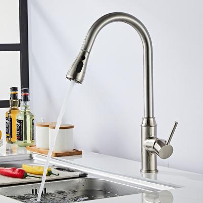 China 360 Degree Rotation Stainless Steel Modern Pull Out Sink Hot And Cold Spring Pull Out Sprayer Kitchen Faucet for sale