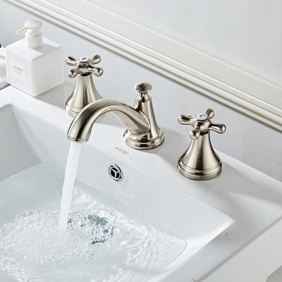 China Metered Faucets Tap 3 Piece Set Basin Faucet Sink Deck Mounted Luxury Basin Faucet Set Bathroom Mixer Tap for sale