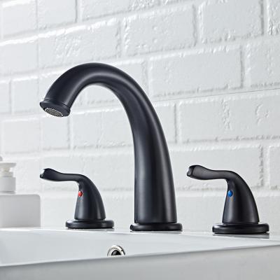 China Modern New Design Bathroom Sink Faucet Three Hole Faucets Metered Matte Black Deck Mounted Vanity Basin Faucets for sale