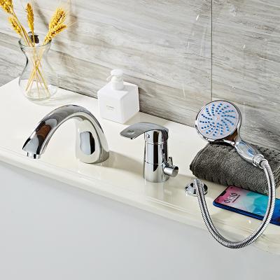 China Modern Design Bathroom Faucets Hand Metered High End Basin Faucet With Hand Held Shower Head for sale