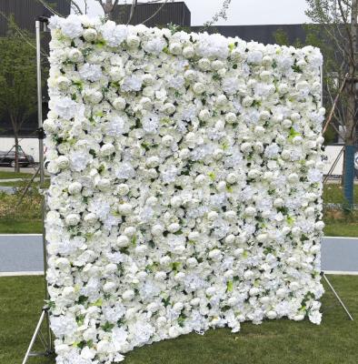 China New Fashional Design White Flower Wall Backdrop Rose Flower Wall Wedding Decorative for sale