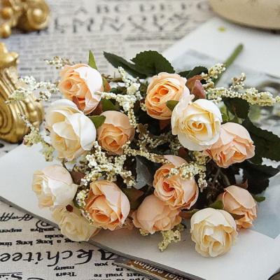 China Wedding Rose Flower Artificial Wholesale 15 Heads Silk Rose Bouquet Flowers for wedding bouquet for sale