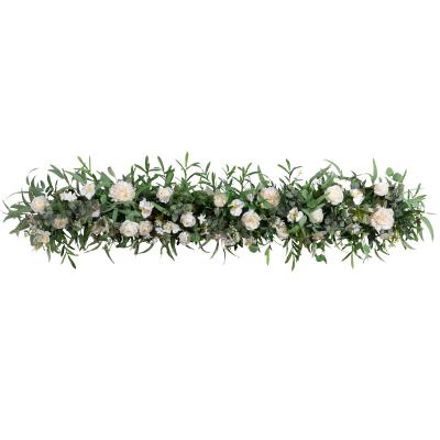 China Customizable White Green Silk Flower Row Party Table Runner Artificial Flower Long Row For Wedding Party Table Decor for sale