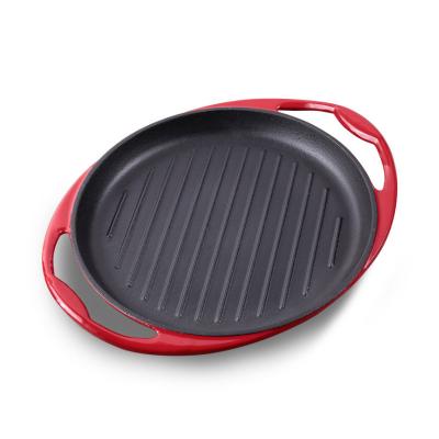 China Metal Cast Iron Enamel Grill Dish Pan 25cm Thickened Steak Grill Fried Steak Barbecue Plate Pan for sale