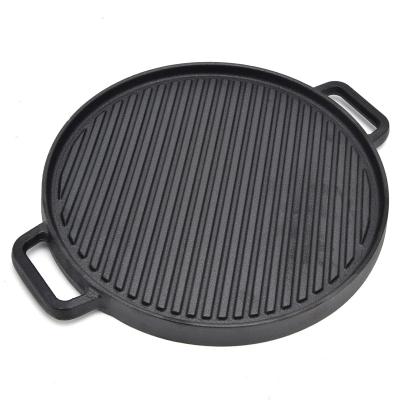 China 30cm/11.8in Metal Barbecue Baking Tray Cast Iron Double Sided Making Tray Round Grill Barbecue Pan Bake for Outdoor Home for sale