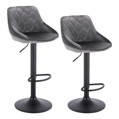 China Modern High Quality Metal Based Modern Style Umpire Chair Velvet Fabric Swivel Lift Bar Stool Chair With Footstool for sale