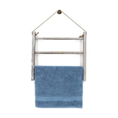 China Rustic Wall Hanging Ladder Wooden Towel Rack with Shelf Storage Rustic Wall Mounted Towel Ladder Rack with Towel Rack for sale