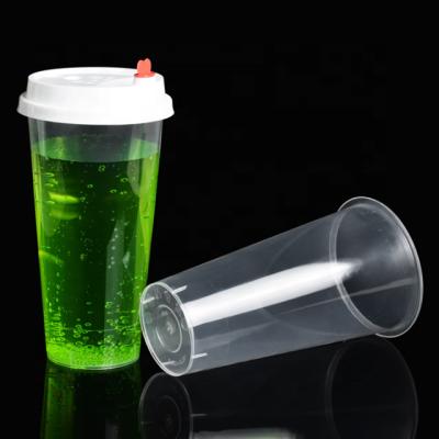 China Custom Disposable Disposable Plastic Milk Tea Cup 600ml pp Injection Beverage Juice Cup With Lids for sale