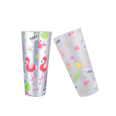 China Stored Customized Interior Printed PP Injection Film Inside Metal Iris Film Plastic Cup With Lids for sale