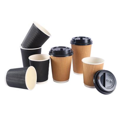 China Eco Disposable Takeaway Ripple Corrugated Hot Drink Paper Coffee Cup With Lid for sale