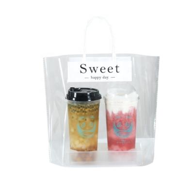 China New Recyclable Material PP Single Beverage Double Cup Takeout Plastic Tote Handbag for sale