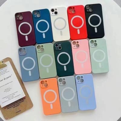 China Magsafe Shockproof Magnetic Silicone Liquid Phone Case for iphone 14 plus camera 13 pro 12 11 max protect back cover shell for sale