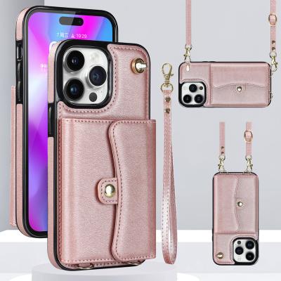 China Shockproof Cross - Body Strap Purse Bag Phone Cover Wallet Card Slot Leather Phone Case for iPhone 14 11 12 13 pro Max Mini Xr X Xs 6 7 8 plus for sale