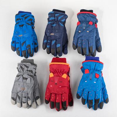 China Embossed Thicken Warm Boys Girls Snowboard Kids Snow Fleece Lining Windproof Ski Winter Kids Hand Waterproof Mitt for sale