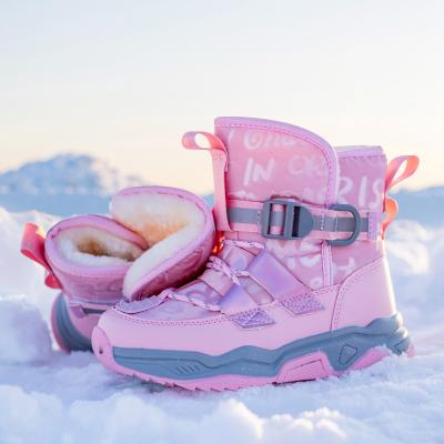 China Children's cuhk waterproof children snow boots outside cotton shoes for wearing winter outdoor wool with non-slip thick warm raincoat for sale