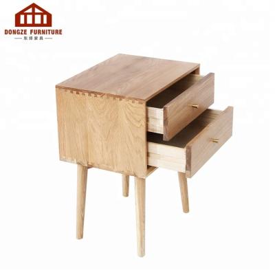 China Hot Sale New Design Solid Wood Natural Wood Bedside Cabinet Nightstand With 2 Drawers for sale