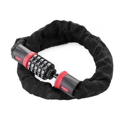 China 5 Digit Password Steel Bike Lock Chain With Sleeve Weather-resistant Nylon Bicycle Chain Lock for sale