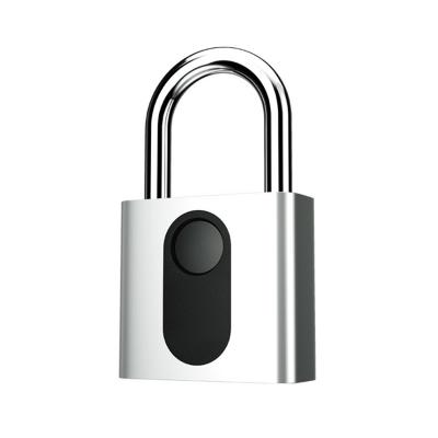 China Kirsite Waterproof Fingerprint Padlock USB Rechargeable Chaarging Square Fingerprint Open Space Silver Capacitive Sensor for sale