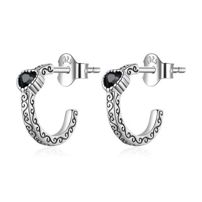 China 925 Sterling Silver cc Earrings Retro TRENDY Vintage Heart Stud Earrings For Women for sale