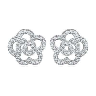 China FASHION Zircon Sparkle Diamonds Pave Silver Designer Jewelry Stud Earring Rose Flower Earrings Studs S925 for sale