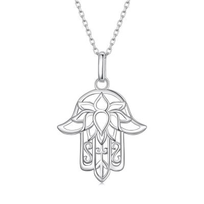 China Wholesale Religious Fatima Hamsa Hand Pendant Necklace Turkish Sterling Silver 925 Necklace Women Jewelry for sale