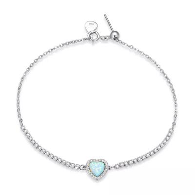 China 925 Sterling Silver Heart Bracelet Fashion Jewelry Crystal Opal Gemstone Love Heart Chain Bracelets Fine for Women for sale