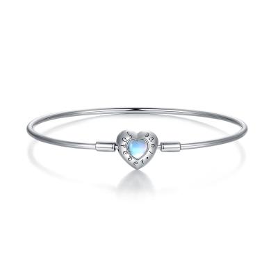 China FASHION Bangle Clasp Heart Moonstone White Gold Plated 925 Sterling Silver Jewelry Bracelet For Women for sale