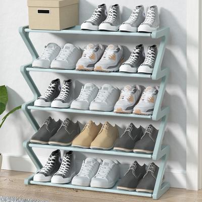 China (Other) Modern Adjustable Space Saving 5 Tier Floor Shoe Rack Organizer Stainless Steel Shoes Rack for sale