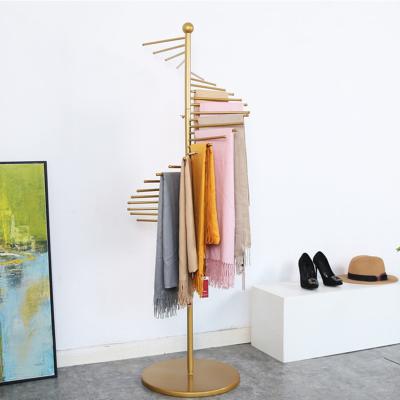 China Modern Scarves Hanger Metal Gold Scarf Display Stand Free Standing Detachable Rack for sale