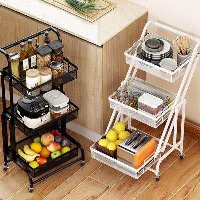 China 3 Tier Modern Fruit Basket Rack Multilayer Corner Kitchen Storage Cart With Wheel for sale