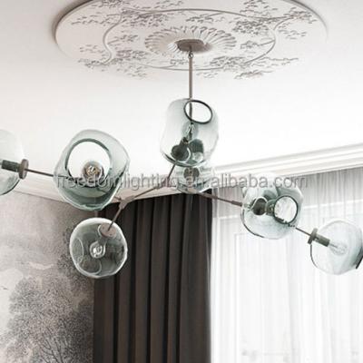 China 2023 New E27 Nordic Modern Glass Molecular Ceiling Hanging Gold Metal Living Room Pendant Light Chandelier for sale