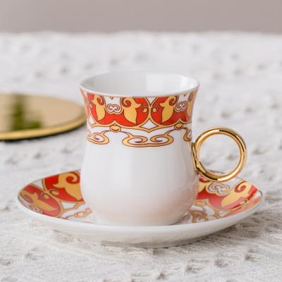 China Custom 6 Cup Turkish Bone Decal Coffee Chian Ceramic Coffee Cup and Saucer Set Viable Design New Design Gift for sale