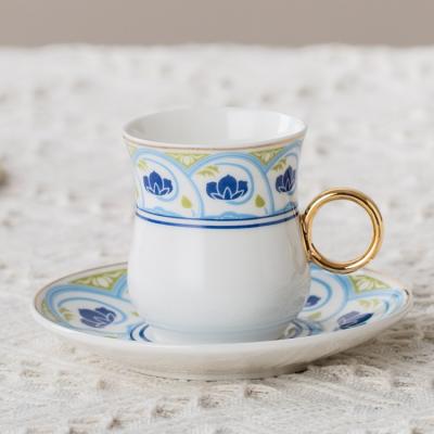 China Viable Small Coffee Cup 6 Set Gift Box Package Fancy Shaped Gold Line New Decal Bone China Espresso Coffee Cup And Saucer for sale