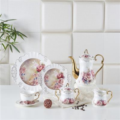 China New Viable European Tea Time Afternoon Bone China Coffee Cups Ceramic Tea Set for sale