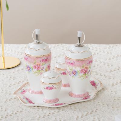 China Espresso Coffee Cups Set Classic Pink Rose Seal Custom Printing Ceramic Spice Pot Ceramic Jar Set for sale