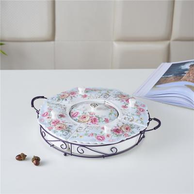 China Sustainable Custom Cheap Style Turkish 5 Compartment Candy Box Ceramic Dessert Dish With Lid for sale