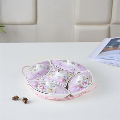 China Sustainable Cheap Snacks Candy Box Ceramic Turkish Dessert Dish With Lid for sale