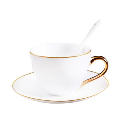 China Viable Custom Design New Logo White Cheap Wholesale Bone China Tea Cup And Saucer Ceramic With Gold Rim for sale