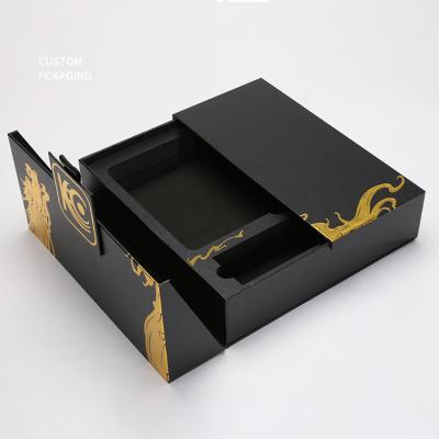 China Recyclable Custom Printing Luxury Black Rigid Paper Box Gift Packaging With Magnetic Flap Perfume Cosmetic Box for sale