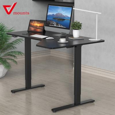 China Mordern Home Workstation L Shaped Adjustable Position Sitting Lift Table V-Mount Desk With Three Piece Splice for sale