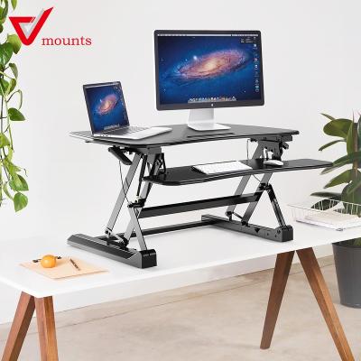 China Home Office Dual Monitor Riser Height Adjustable (Height) V-mount Computer Desks Sit to Stand Desk Converter VM-LD07 for sale