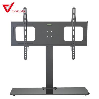 China Universal LED TV Table Top TV Mount V-Mount For 32-65 Inch LCD LED TV Height Adjustable Low TV Stand With Tempered Glass for sale