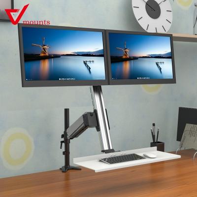 China Aluminum V-Racks Dual Monitor Sit Stand Workstation with Shock Absorber Arm Height Adjustable Standing Desk Converter VM-WS12 D-10 for sale