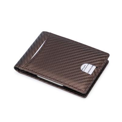 China Amazon Hot Sale Fashion Slim Men's Bifold RFID Blocking Card Holder Wallet Carbon Fiber Leather Men's Leather Wallet for sale