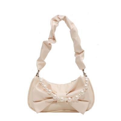 China Best Price Fashion Small Solid PU High Quality Handbag Shoulder Zipper Bag With Bowknot Decor for sale