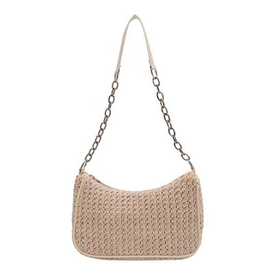 China Tote Bag Fully Stocked 2021 Bag Women's Straw Tote Beach Bags Fashion Handbags Woven With Chain Belt for sale