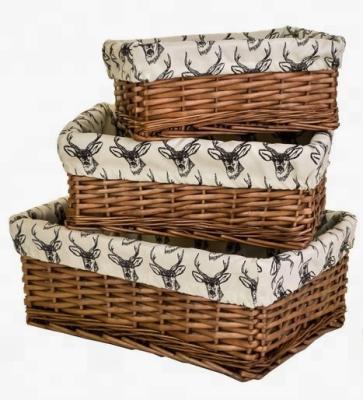 China Harmless Willow Wicker Storage Basket With Fabric Cover for sale