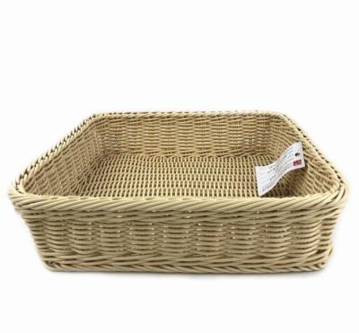 China Durable Graceful Hand Woven Square Brown Plastic PP Storage Basket for sale